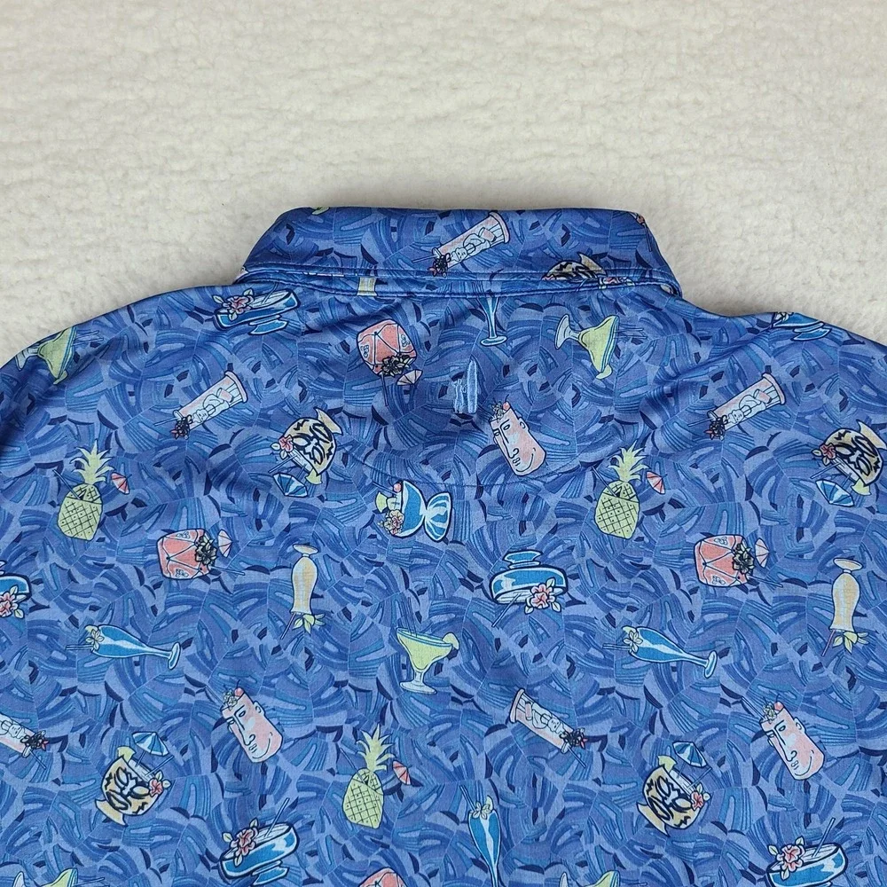 Johnnie-O Polo Shirt Mens XL Blue Tropical Drink Hawaiian Performance Golf